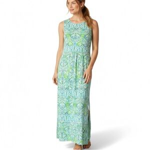 J. Jill Coastal Maxi Dress | Blue Floral Slit Summer Tank Dress Small Petite